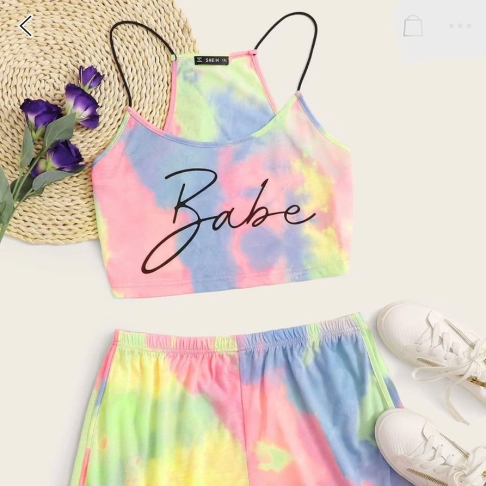 Tye dye 2pc plus size crop and shorts set
